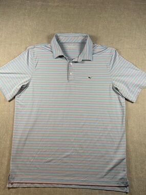 Vineyard Vines Men’s Light Blue & Pink Striped Polo Size Large